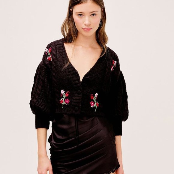 For Love And Lemons Amaryllis Cropped Cardigan Black XL NEW - Picture 7 of 7